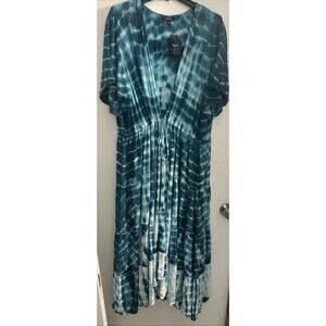 Torrid Women’s Dress Tye Dye Teal Size 4 M/26 Hilo Chiffon Flutter Sleeves Ties